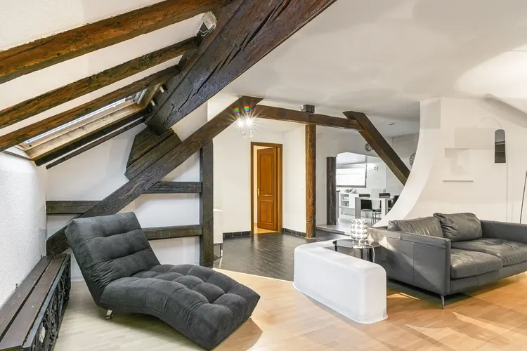 Luxury Attic 2-Bedroom Apartment with Exposed Beams near Lausanne Train Station Interior 2